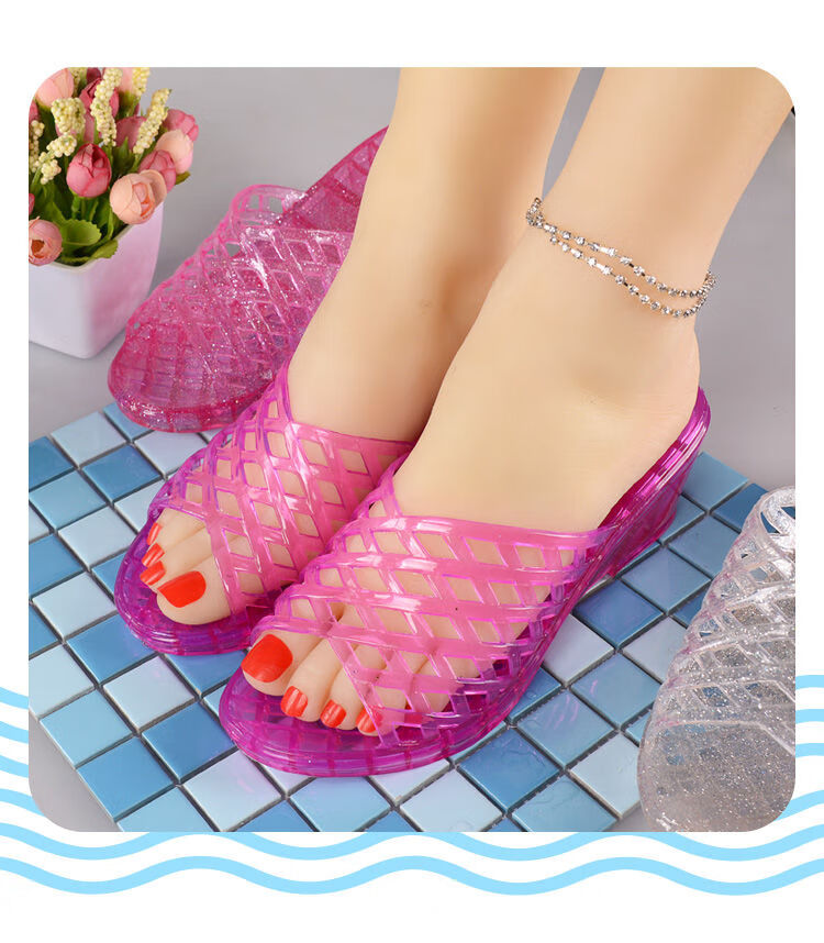恋尚都市时尚高跟水晶拖鞋女夏果冻透明塑料凉拖鞋坡跟浴室厚底室外半