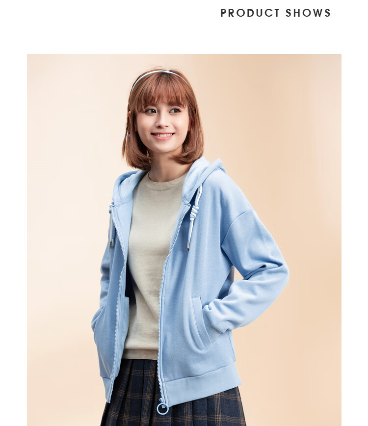 真维斯女装 2020秋季新款 简约松身连帽卫衣外套 黑色8010 s
