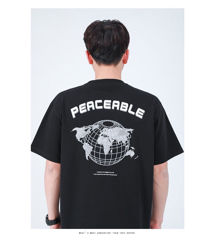 gwit九尾同款 男士peaceable夏季新款宽松体恤半袖潮牌纯棉t恤 深灰色