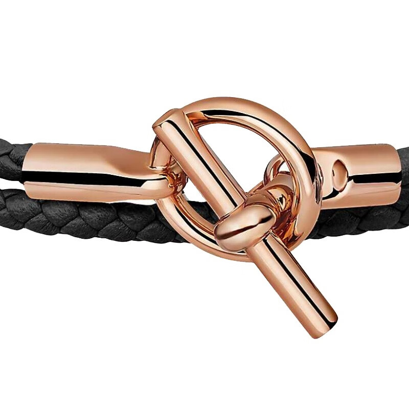 hermes爱马仕swift小牛皮玫瑰金编织手绳手链h071689fo 18代购 t2