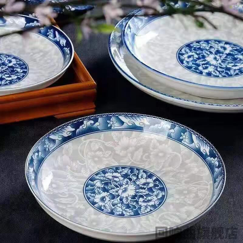 景德镇青花瓷盘子青花瓷 中式青花瓷大号盘子碟子味碟圆盘吃菜盘深盘