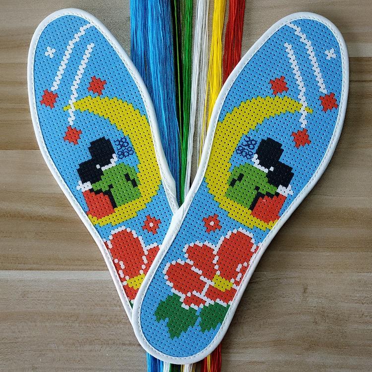 布半成品刺绣鞋底印花吸汗防臭新品十字绣 鞋垫 玫红色 521喜上眉梢