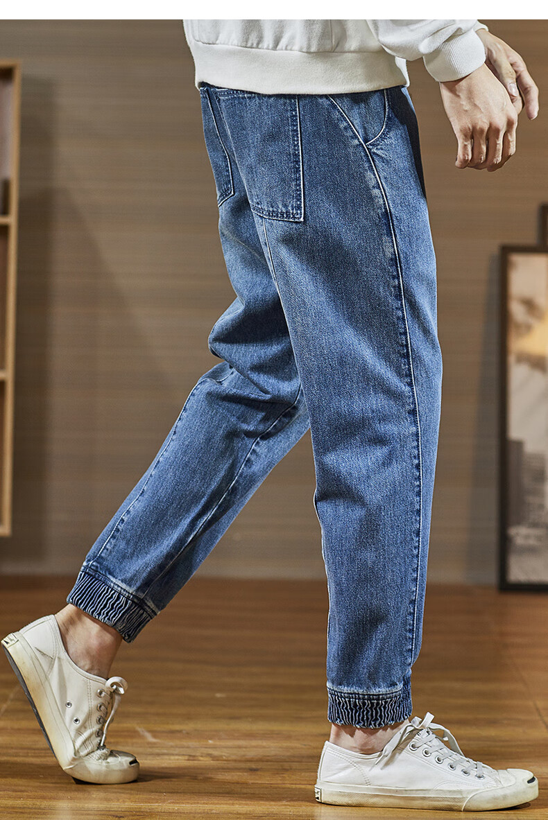 唐狮牛仔裤男秋冬新款宽松束腿裤子 黑色 l