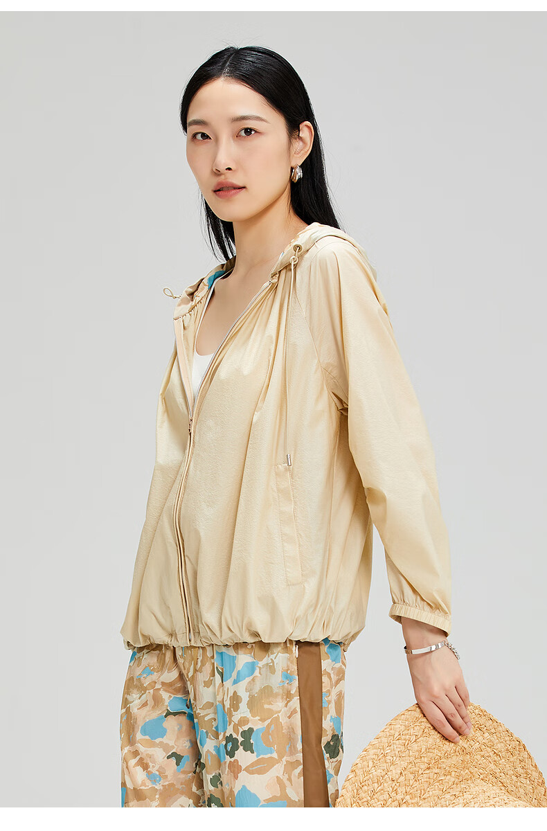 ott原创轻奢2022夏新品抽绳连帽皮肤衣or2300726 满幅图案鹅黄 l