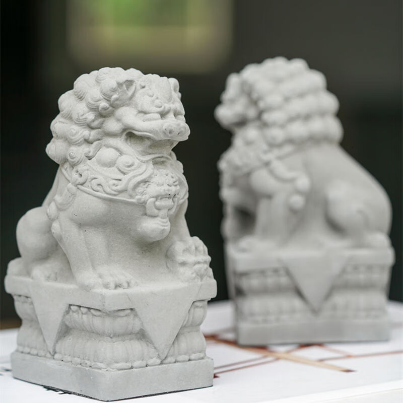 中式水泥石狮子迷你大小号中风桌面摆件清水混凝土创意礼品68cm狮子