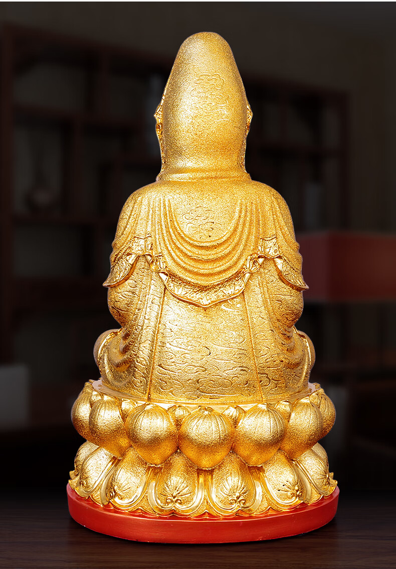 观音佛像摆件居家供奉家用南海坐莲观世音菩萨神像送子保平安镀金色款