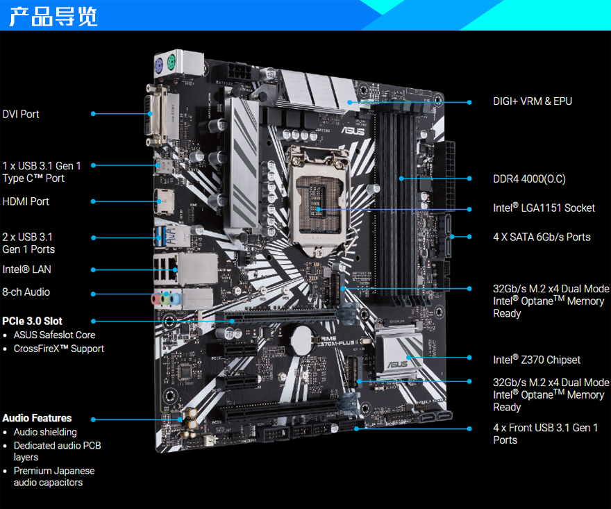 华硕prime z370m-plus ii m-atx主板