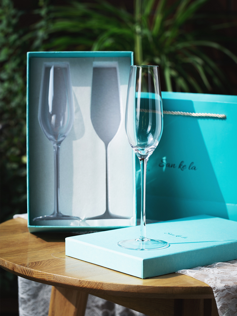 香槟杯一对一对水晶香槟杯礼盒装2只高挑起泡酒杯女士甜酒杯子结婚