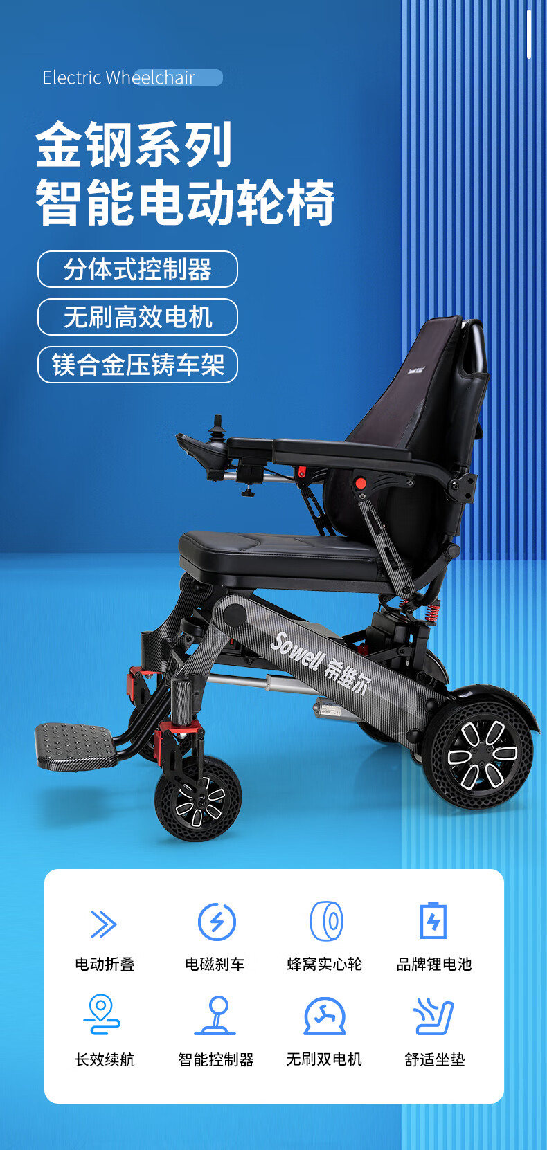 电动轮椅智能全自动折叠轻便残疾人老人便携舒适小型代步车豪华款6ah