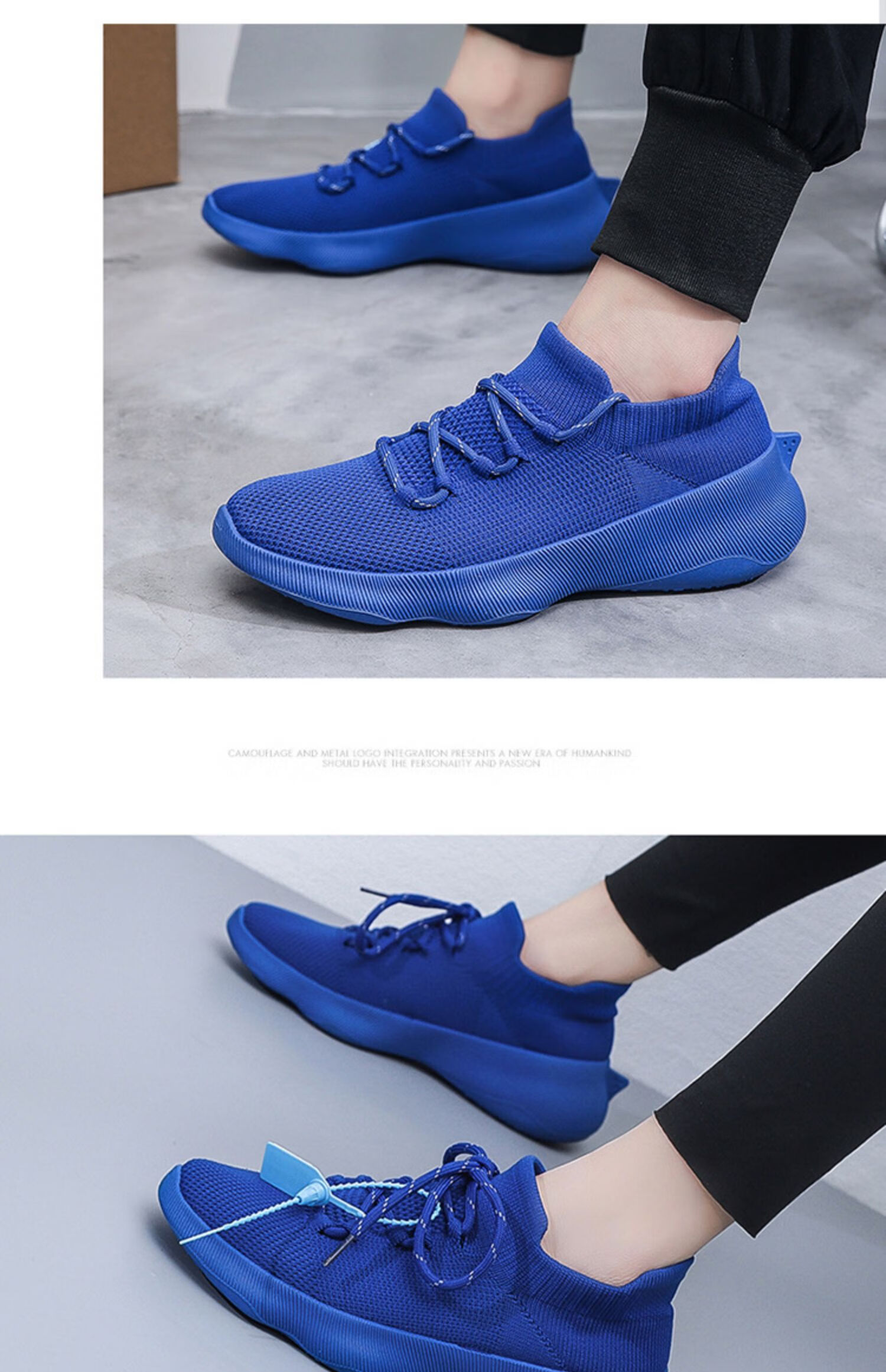 椰子鞋2022新款网红鲨鱼尾透气男休闲运动情侣飞织女 蓝色 37 标准码