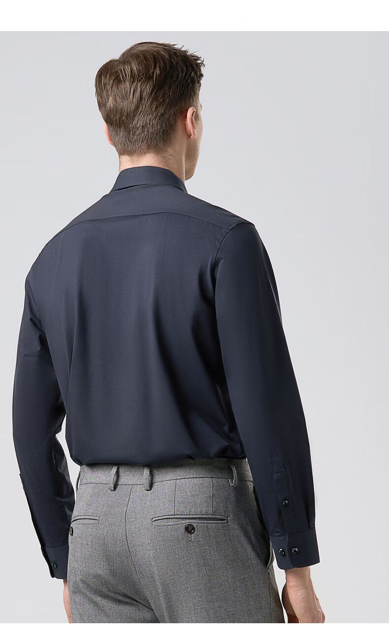 依文官方四面弹衬衫男商务休闲长衬2022年春夏季新款中年男士衬衣ec