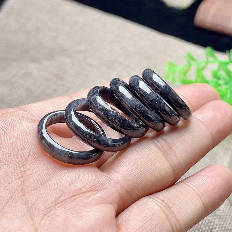 乌鸡种翡翠方戒指 缅甸a货翡翠玉指环冰底灰乌鸡扳指男女戒圈 双彩 25