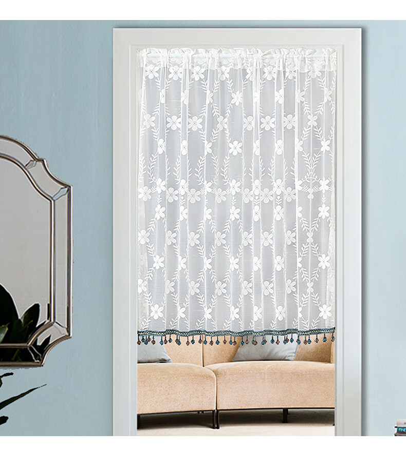 蔻朵娜蕾丝绣花纱门帘家用客厅卧室厨房免打孔半截隔断帘挂帘水滴宽