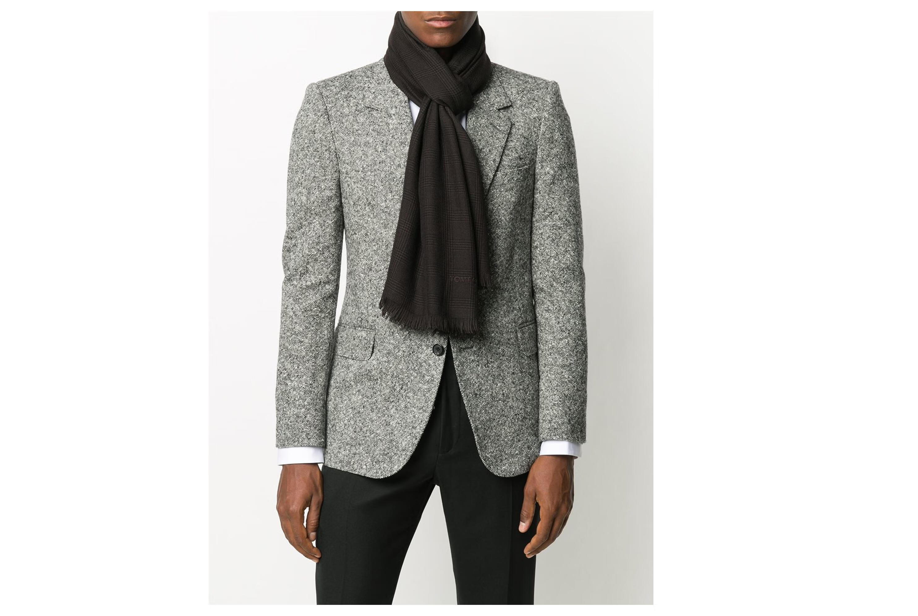 汤姆福特tomford20秋冬男士格纹围巾褐色均码