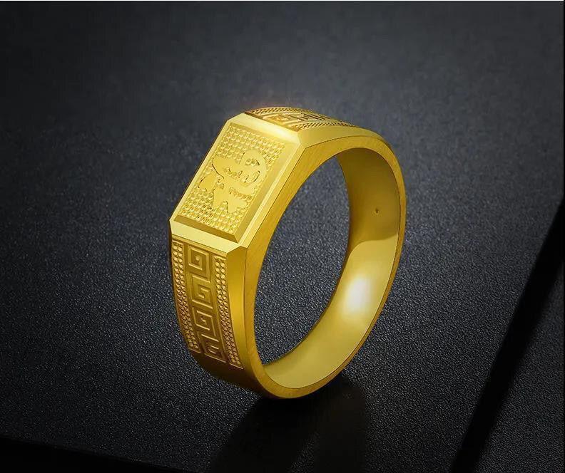 千古恋沙金戒指越南仿男款回纹福发财字简约仿指环可调节回纹福字戒指