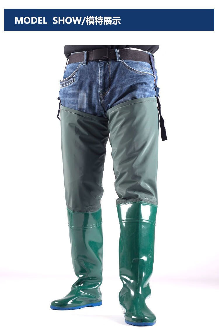 裤半身连鞋男女软底水田袜超高过膝下田鞋系带搭扣长雨靴抓捕鱼雨鞋