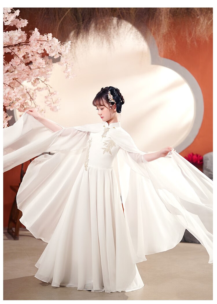 儿童古筝演出服女13岁汉服女童民乐合唱中国风超仙水袖古风礼服秋冬