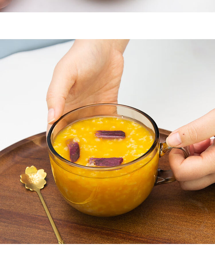 冲泡杯 藕粉杯子和勺子早餐杯水杯女家用杯子玻璃杯透明带盖带勺子大
