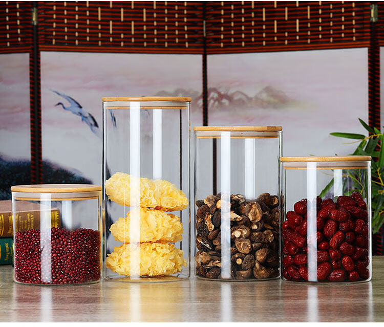 精选透明玻璃密封罐茶叶罐样品展示玻璃瓶食品级装饰竹盖长茶叶罐大号