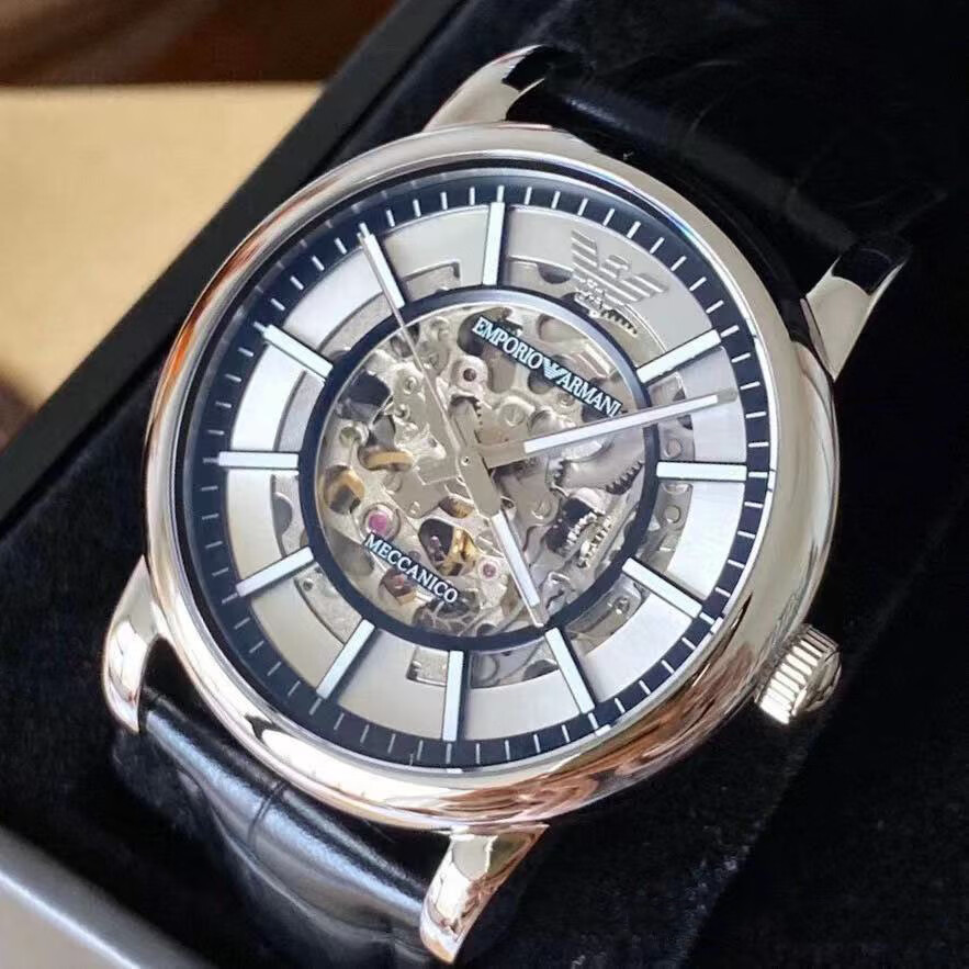 armani阿玛尼手表黑武士全自动镂空机械皮带潮流男士腕表ar60008 ar