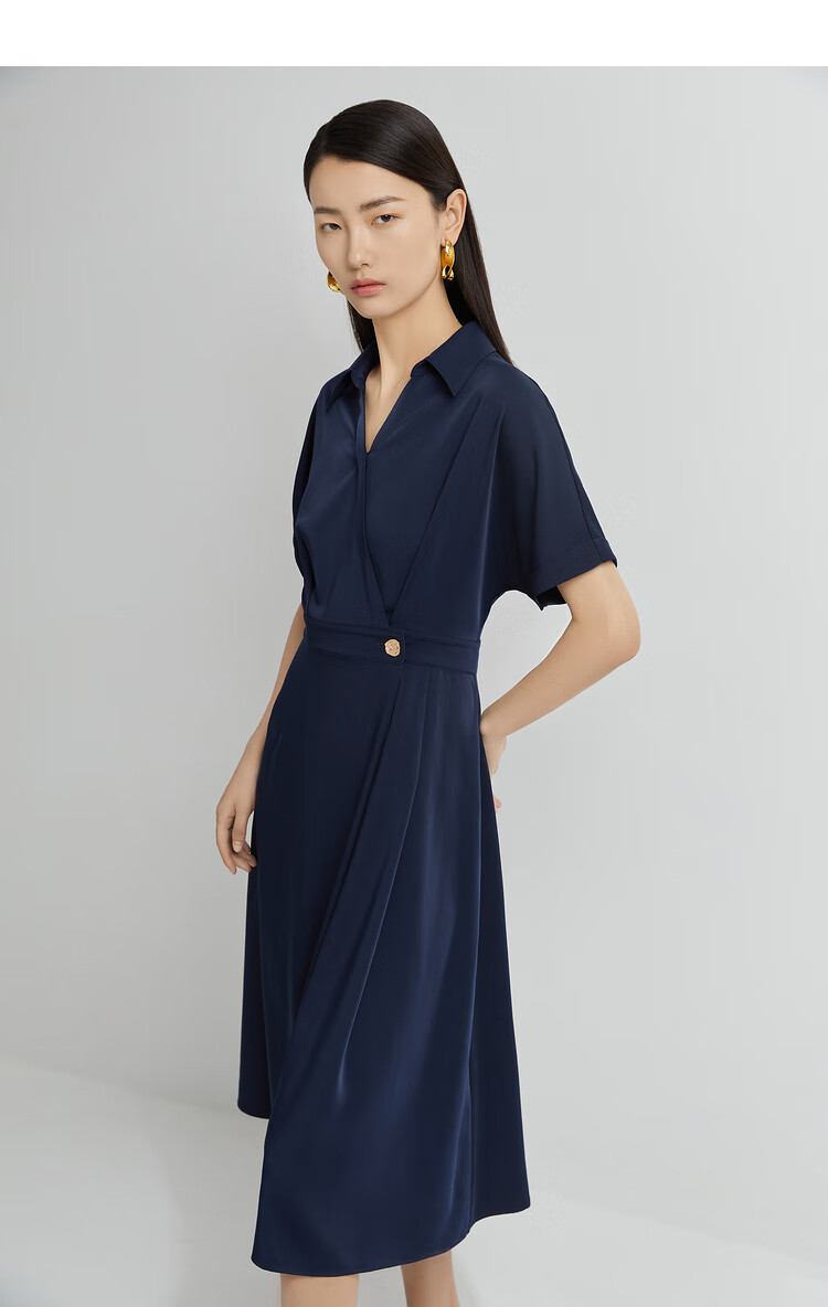 恩裳商场同款2022夏季新款时尚围裙式设计收腰大气x型a摆连衣裙女藏蓝