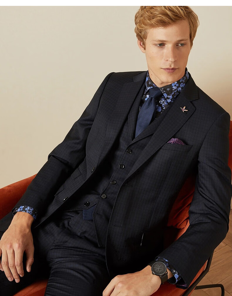 ted baker 男士商务英伦格子羊毛西装西服外套 藏青色 4