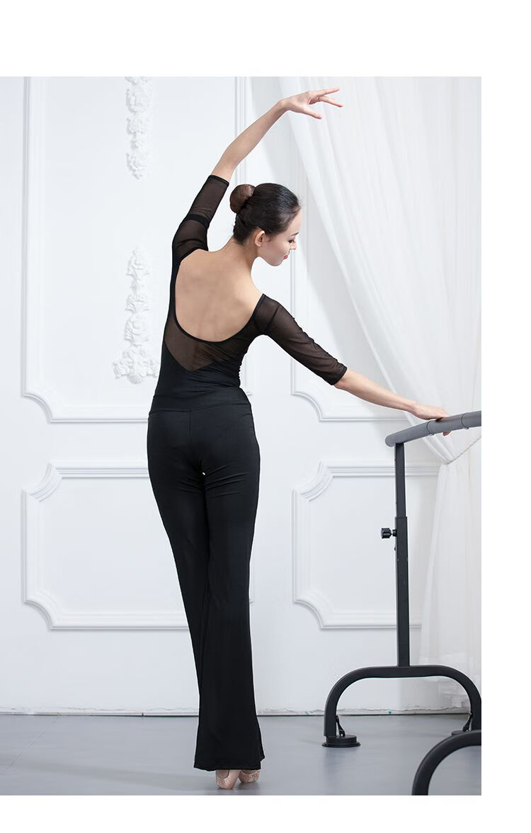 形体服女套装 形体训练服女套装舞蹈连体练功服黑色礼仪培训模特走秀