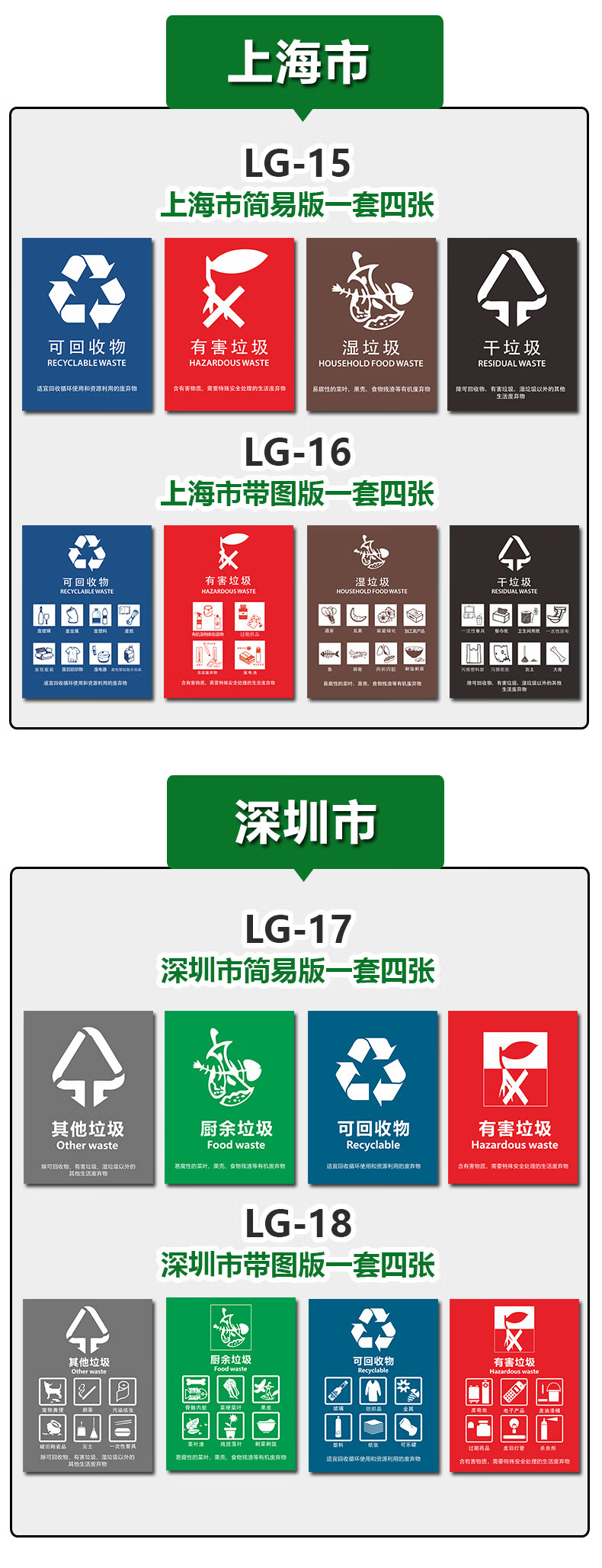 新國標垃圾分類標識貼紙垃圾桶可回收不可回收有害廚餘其他垃圾標識