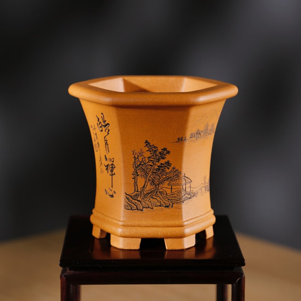 精工刻绘原矿降坡泥微型小号名家唯珍传统圆口精品紫砂盆景盆 款式