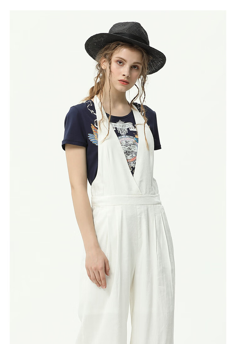 谜底21春新品雕塑印花圆领短袖t恤女206mt6075中蓝旧批次s