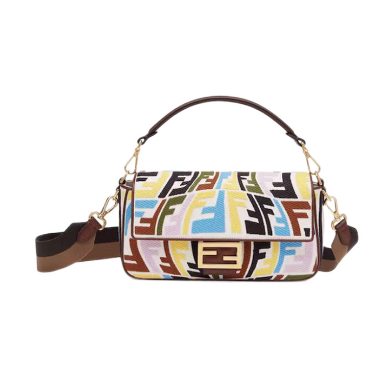 芬迪fendi彩色幻影帆布刺绣法棍包时尚手提单肩包女士现货印花26156cm