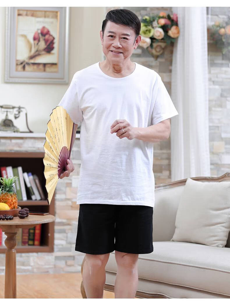 南极人短袖t恤宽松中老年人纯棉白半袖老头衫爷爷男士男式夏季夏天