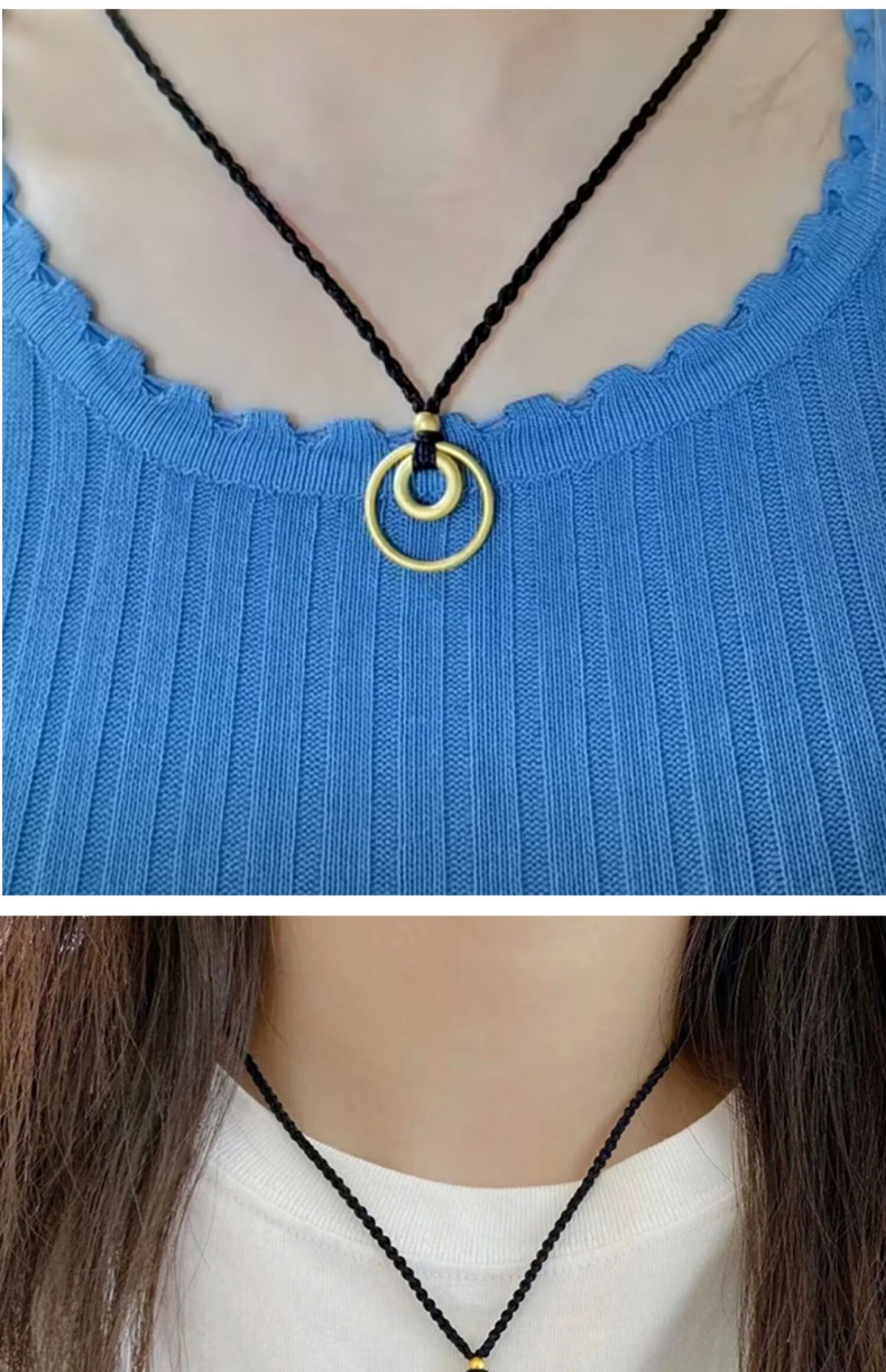 扣吊坠黄金素圈项链3d硬金转运珠挂坠绳男女小圈大圈金珠项链黑色编绳