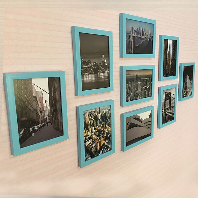 现代客厅照片墙装饰免打孔相框墙 九宫格卧室创意相片组合挂墙 银色 9