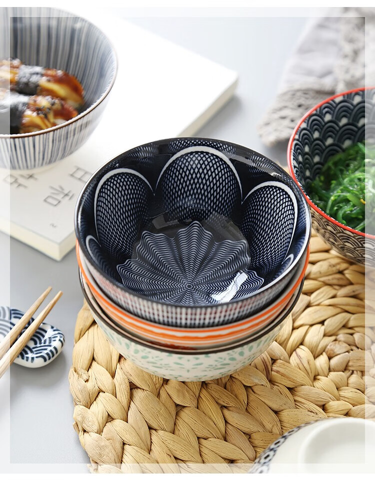 无名印象日式饭碗螺纹吃饭汤碗网红家用创意防烫小米饭高脚5寸碗 螺纹