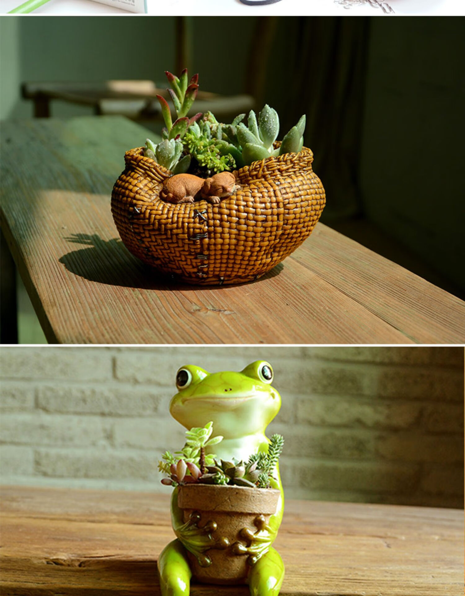 创意个性迷你小篮子树脂多肉植物花盆仿竹编壁挂藤编装饰礼物新年 b款