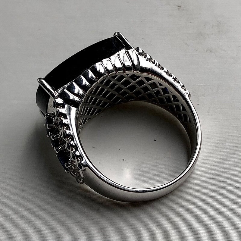 发源地 老坑帝王绿底色墨翠马鞍男士戒指 18k金镶钻手工雕刻翡翠男女