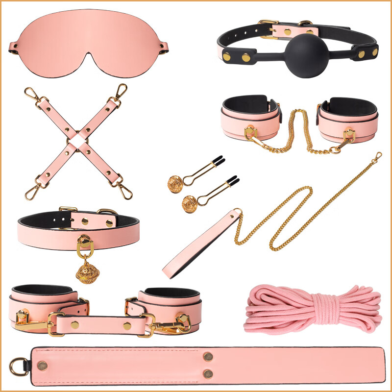 趣用品绳道具夫妻床上套装束缚性变态玩具调教手铐乳夹 十件套【粉色