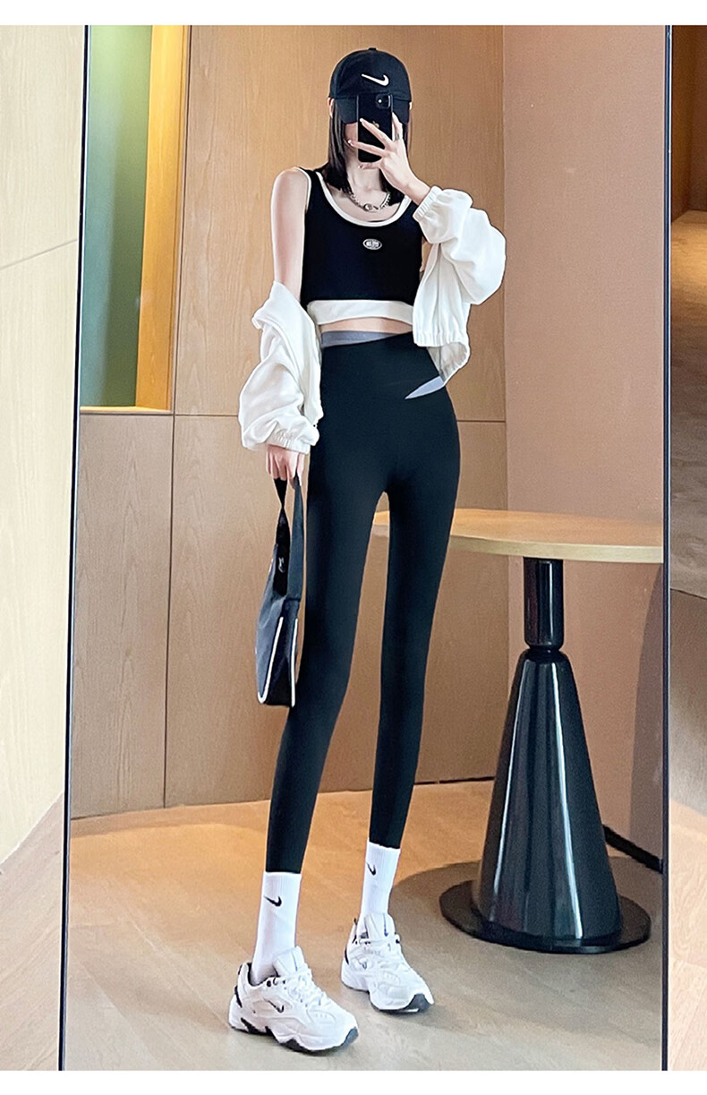 朵世界加宽交叉腰鲨鱼皮裤外穿女春夏薄款打底裤新款卡卡提臀收腹瑜伽