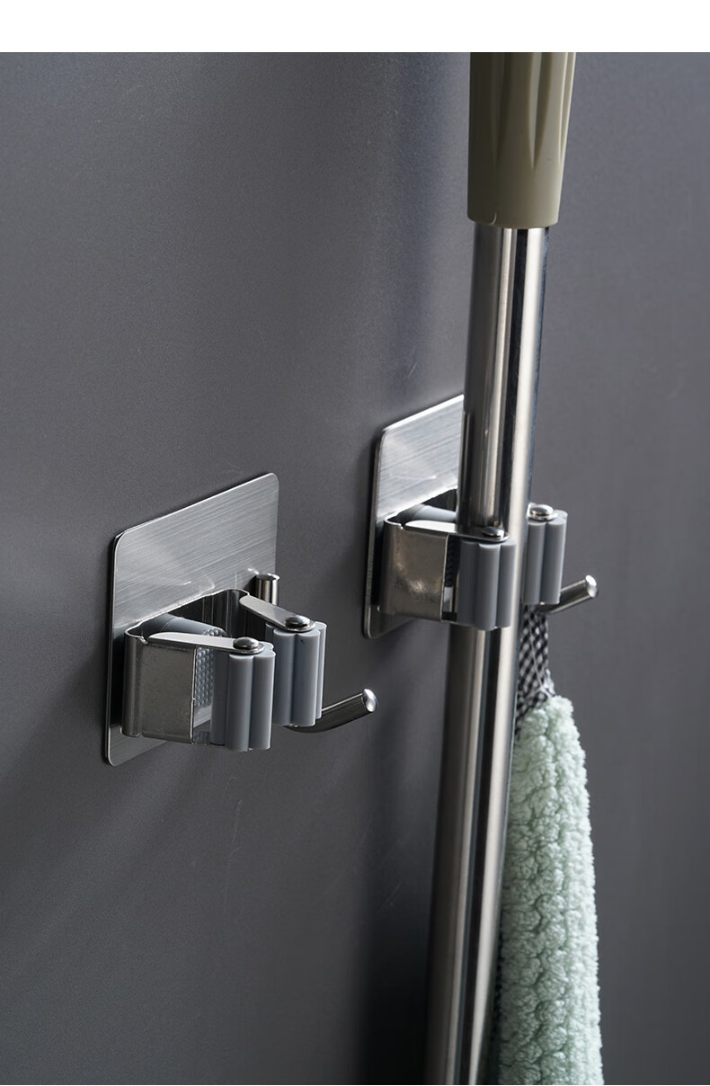 304不锈钢拖把夹壁挂免打孔卫生间浴室拖把挂钩神器带钩2个