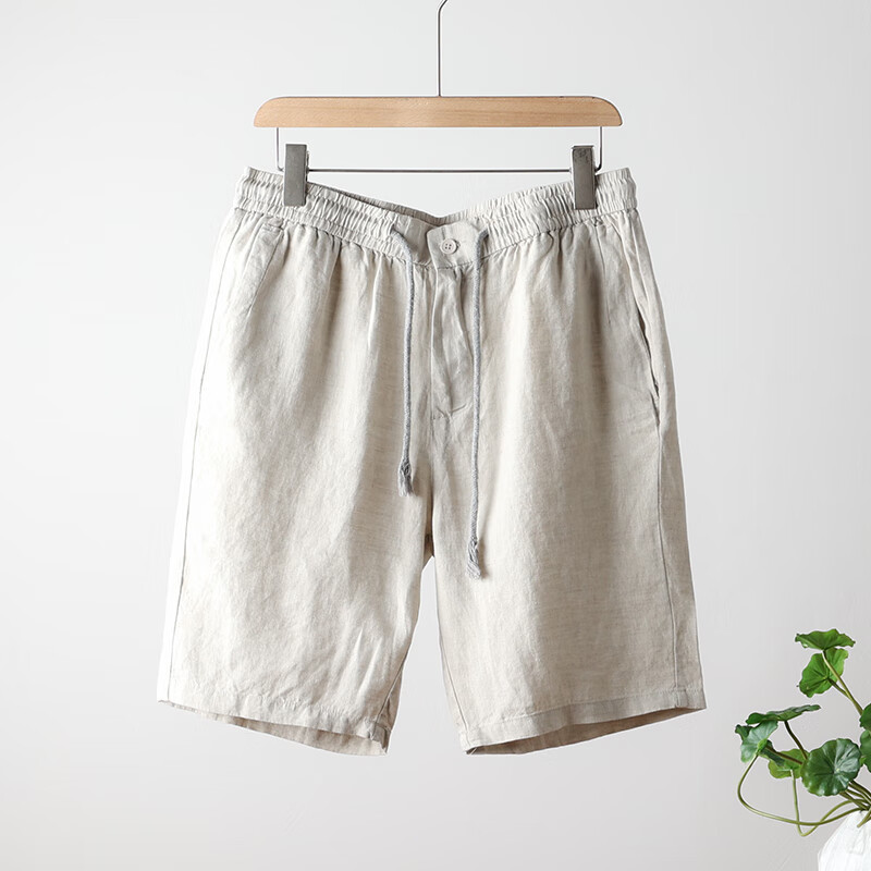 太子龙纯亚麻裤男士夏季休闲百搭中国风宽松棉麻薄款透气五分裤本麻色
