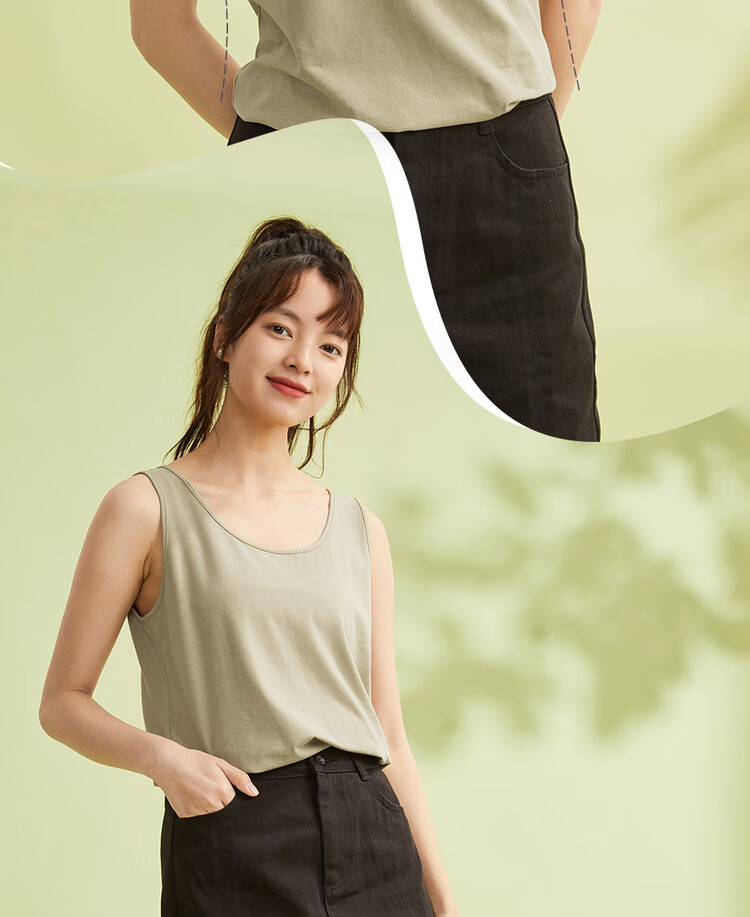 Giordano Sleeveless T-Shirt for Women, Basic Style, Knitted Elastic Cotton, Solid Color, Slim Fit, Round Neck Tank Top, 05323250 13