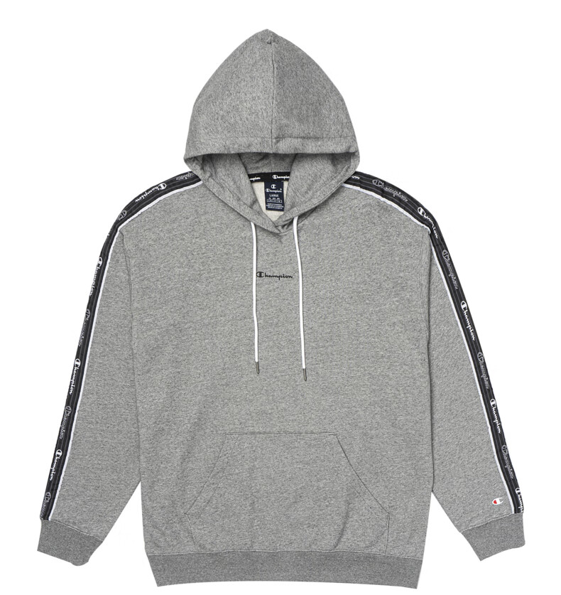 champion冠军春夏新款男式潮牌侧袖串标logo袋鼠口袋连帽卫衣 深灰色