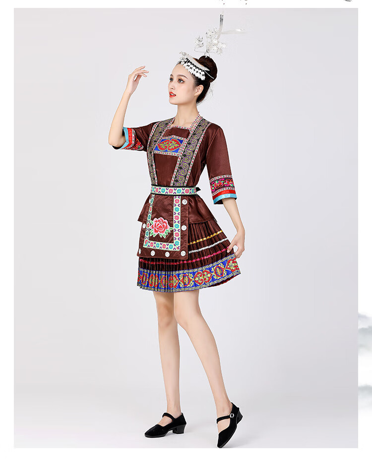 苗族服装女新款侗族新款百褶裙服装成人女贵州古风少数民族演出服土家