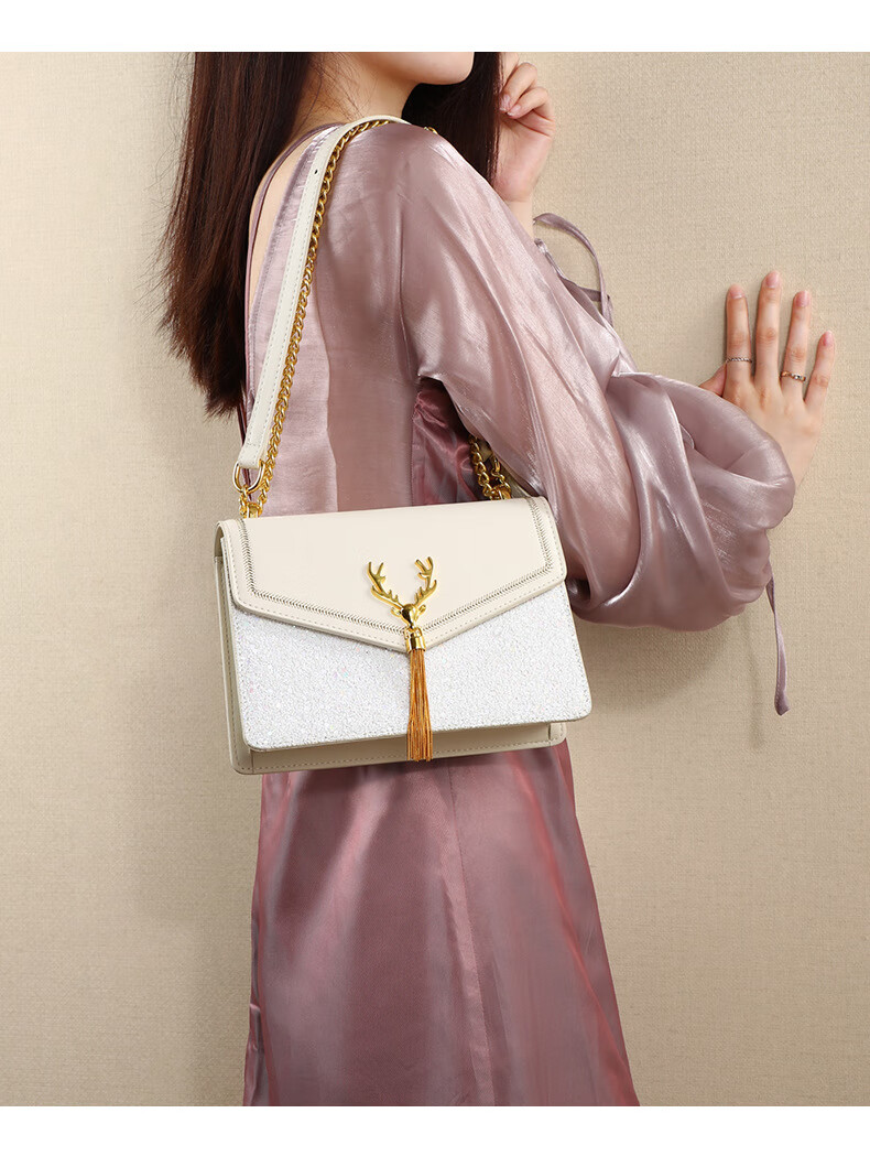 奢侈品包包女包链条单肩斜挎包韩版百搭鹿头流苏翻盖小方包送女生送