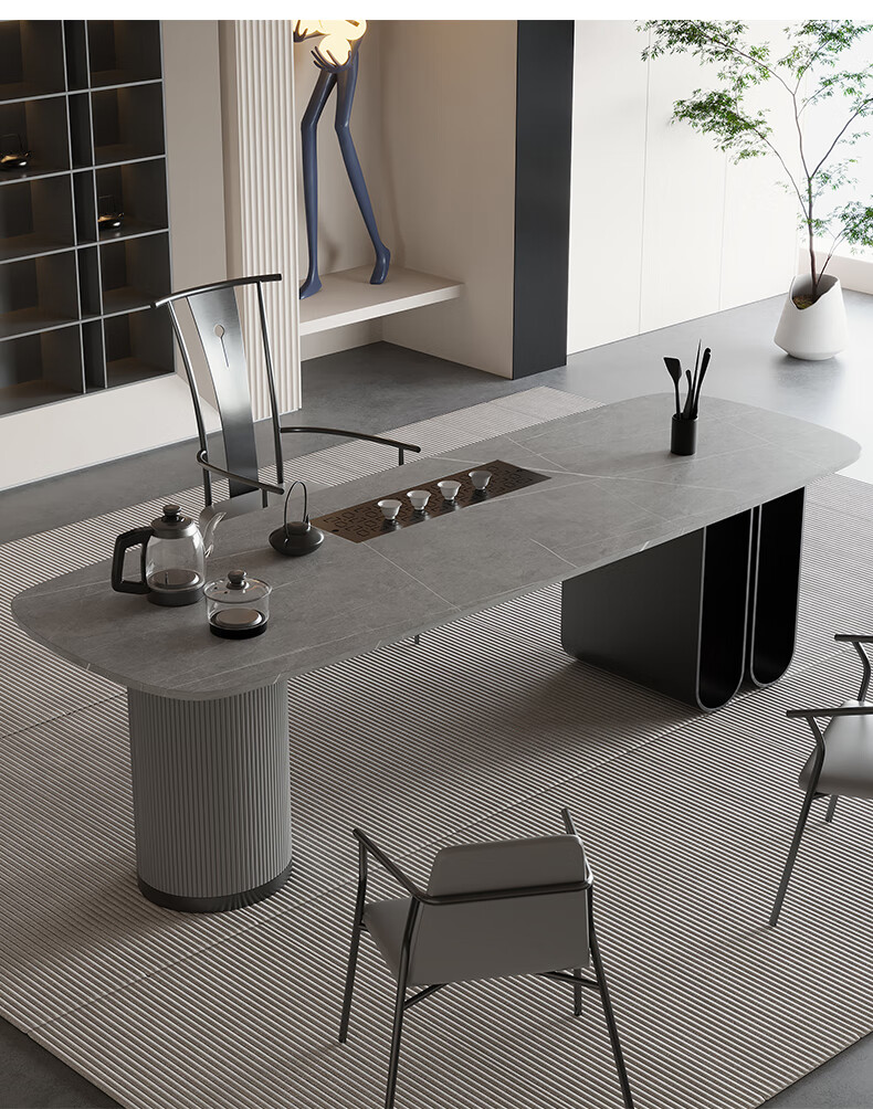 颐森(yisen) 现代茶台岩板茶桌椅轻奢设计师家用办公室茶桌极简意式简