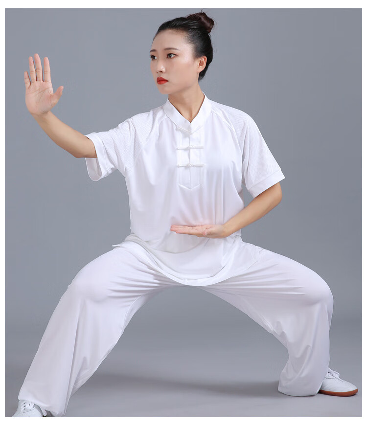 牛奶丝新款太极服女夏季薄款上衣夏款女装短袖t恤套装太极夏服装 白色
