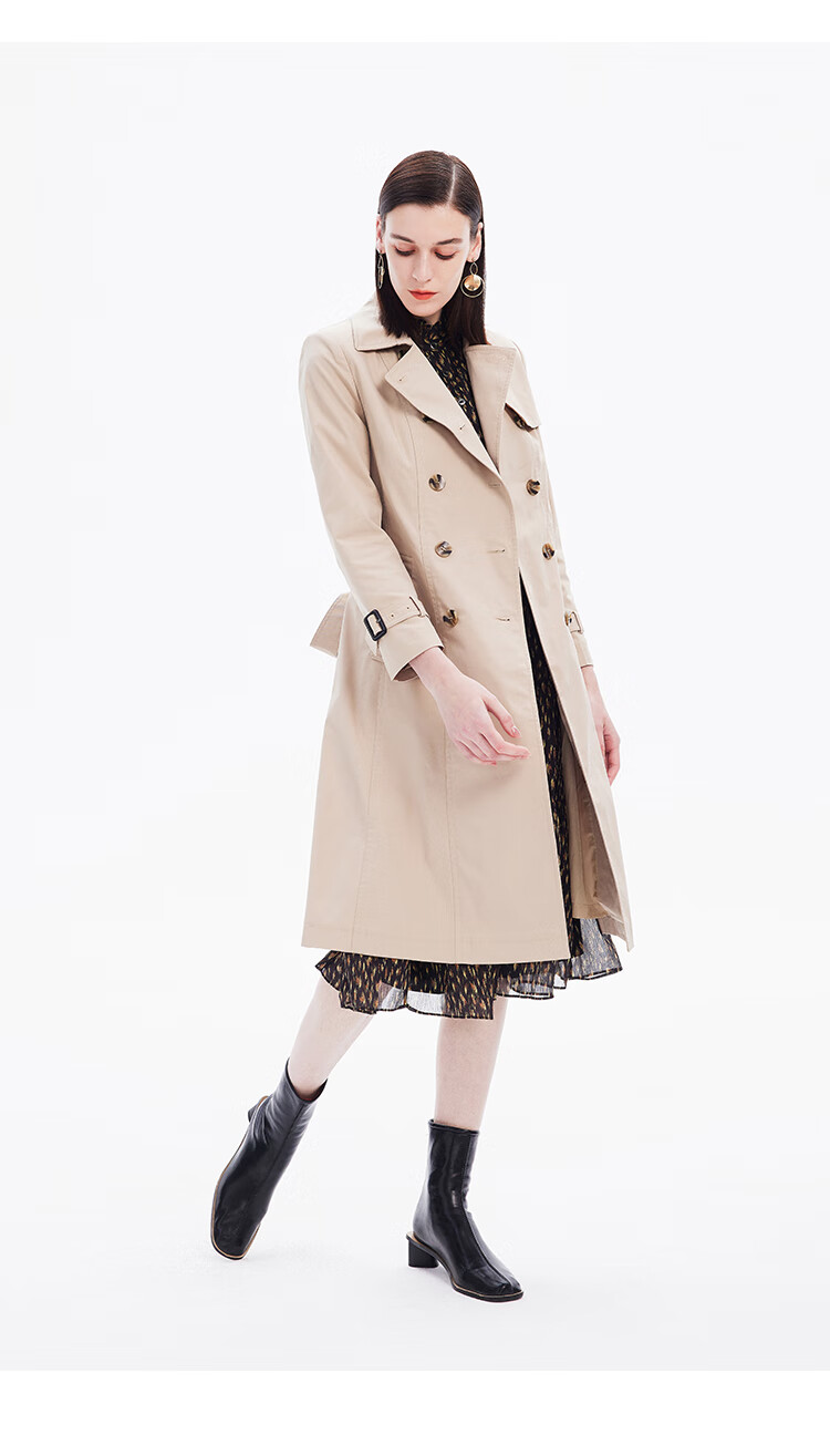 goobgsgb谷邦2022年春季新款外套中长款西装领收腰暖杏色风衣大衣女暖