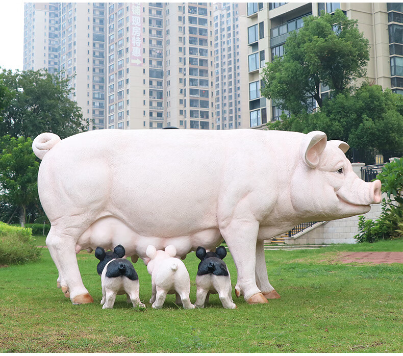 农家乐仿真猪摆件户外农家庭院玻璃钢动物香猪雕塑市大仿真猪模型花园