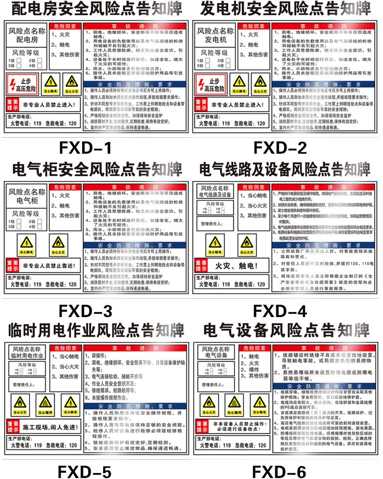 安全風險點告知牌 危險源配電房車間空壓注塑叉車衝銑鑽床機械傷害